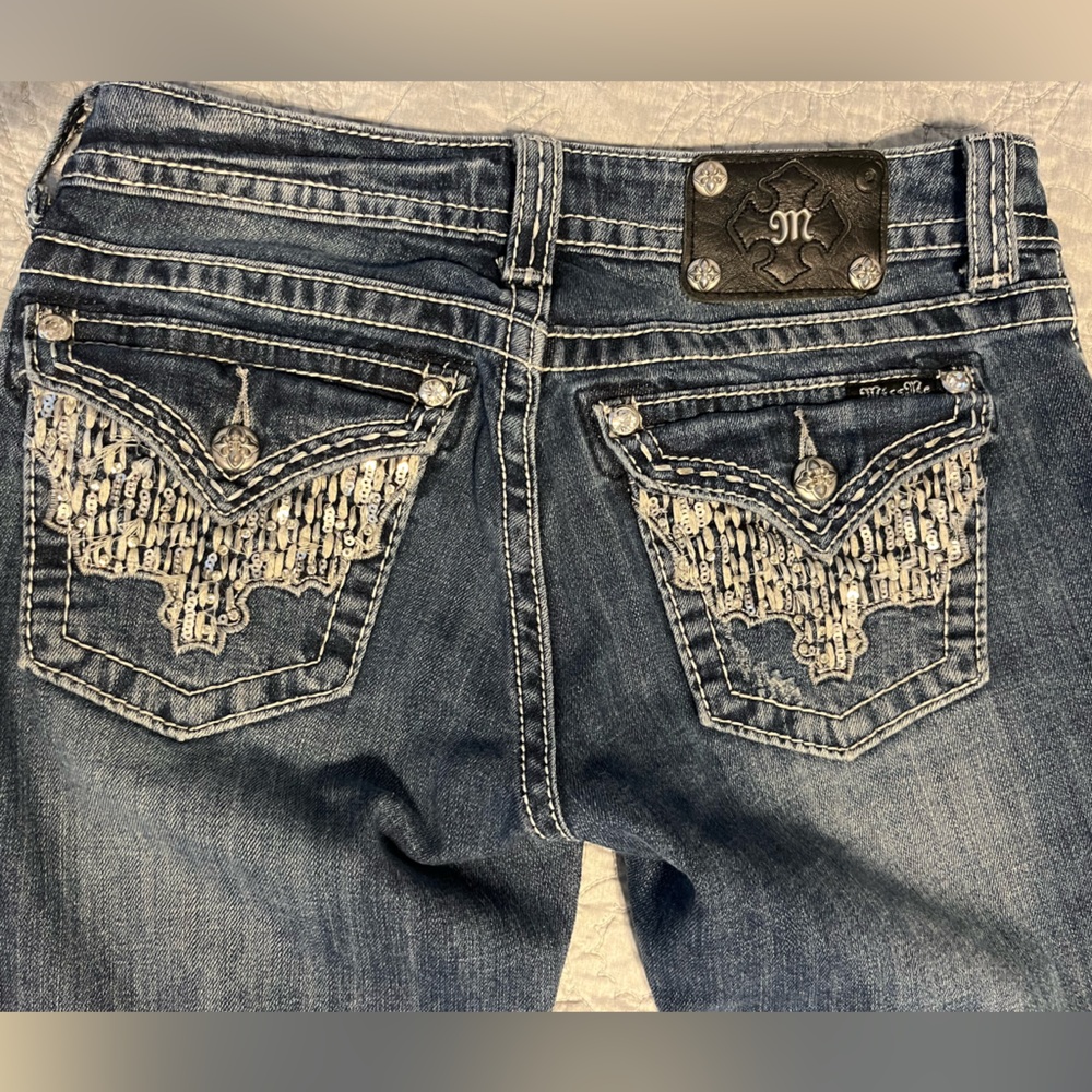 Miss Me Blue Boot Cut Jeans with Silver Embellishments